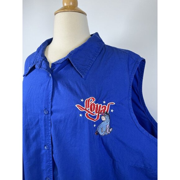 Disney Plus Vintage Blue Eeyore Embroidered Loyal Stars Button Up Tank 3X Summer - Picture 3 of 8